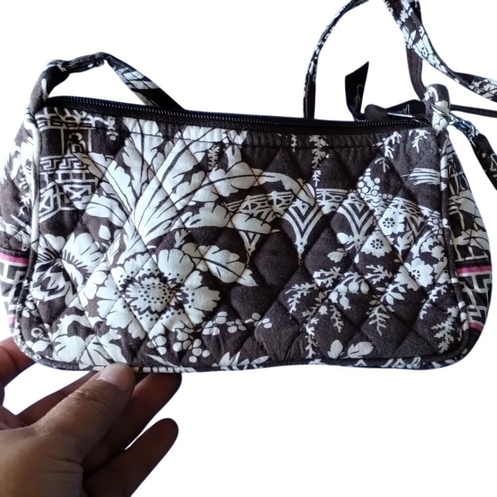 Vera Bradley Java Blue Quilted Crossbody Bag Brown White Floral Retired Pattern